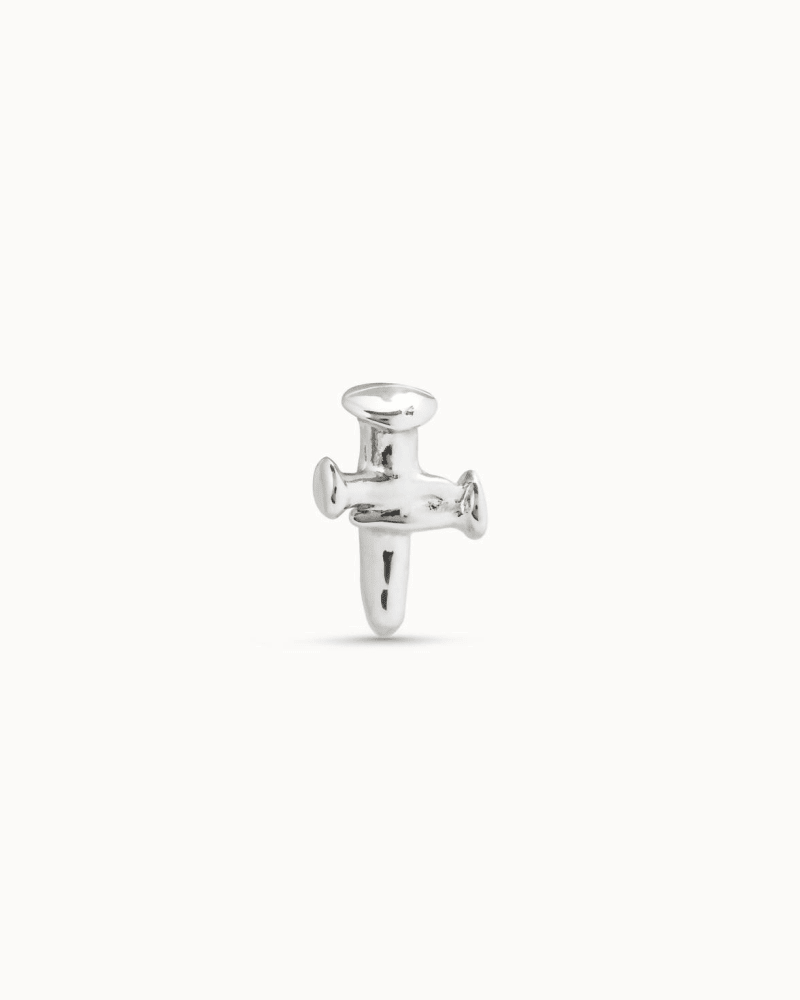Front of a size O/S Cross Piercing Stud Earrings in Silver Plated in Silver Plated by UNOde50. | dia_product_style_image_id:330194